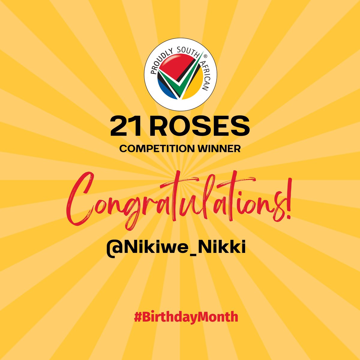 ProudlySA's tweet photo. Congratulations @Nikiwe19917762 ๐ฅณYou just won yourself a #ProudlySouthAfrican 21 Roses bouquet. Check your DMs for more details!
Didnโt win this week? Donโt give up โ you still stand a chance to win with us, just keep following our pages!
#21yearsofexistence #ProudlySAturns21 https://t.co/ULuo7toV0C