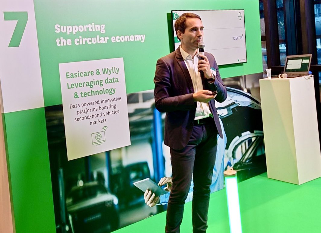 bnpp_cardif's tweet photo. [#MobilityDay] Cyril Petit, CEO of Icare,a @bnpp_cardif subsidiary specializing in warranty extension and car maintenance contracts, presents the Easicare application, a service dedicated to 2nd-hand vehicules markets for more #SustainableMobility and #encourage #CircularEconomy. https://t.co/XIWtee1x1D