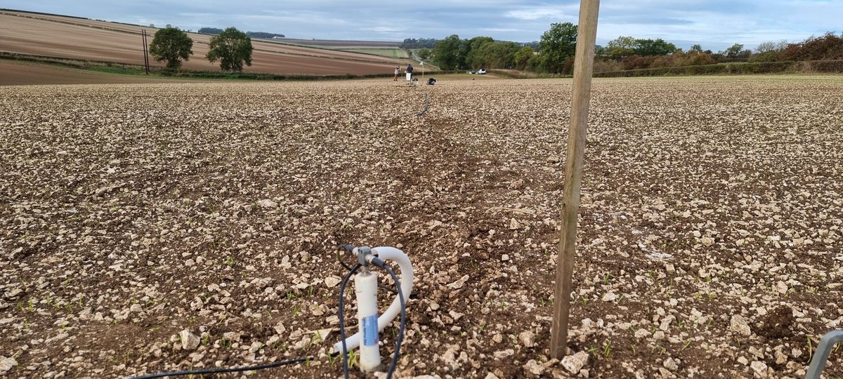 GeomorphicJosh's tweet photo. Making good progress on installing our sufficiently rabbit-proofed sensor array in a very windy #YorkshireWolds this morning - great effort from #TeamSoil https://t.co/itxbYpSxfl