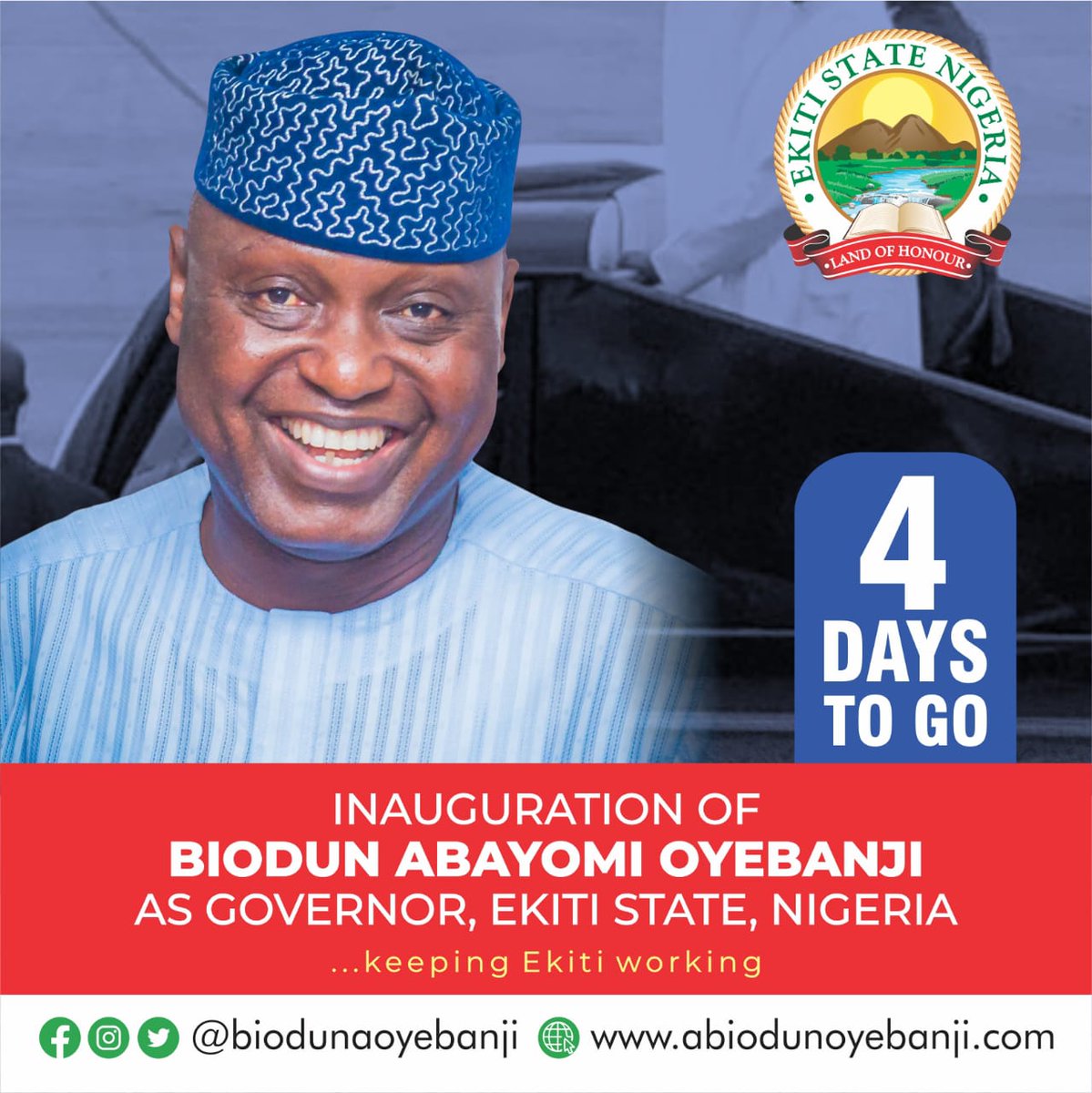 AsiwajuOladimej's tweet photo. In the next 4 days, Ekiti State will have a new Governor @biodunaoyebanji
Let's Keep Ekiti Working!
#All4BAO https://t.co/nM5ATerhI8
