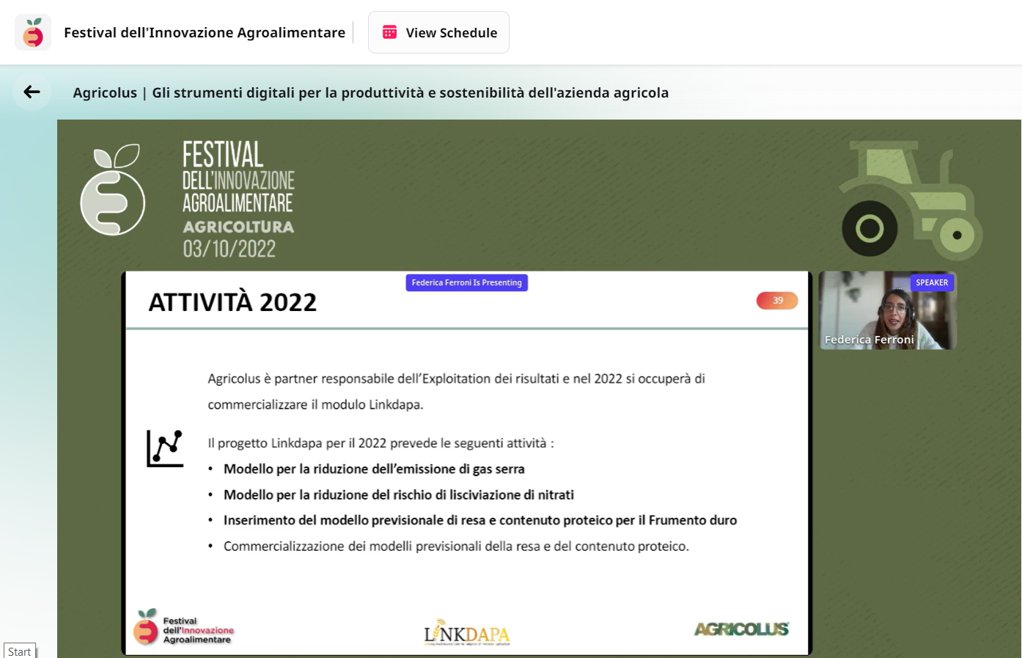 linkdapa's tweet photo. LINKDAPA was presented by @AgricolusSuite at "Festival dell'Innovazione Agroalimentare", the online event that gathered many #food innovators!
3rd October was dedicated to #smartagriculture and #agtech tools to support farmers.
@EITFood @UniofReading  @JohnDeere  @UniHohenheim https://t.co/AKvTjaaVjQ