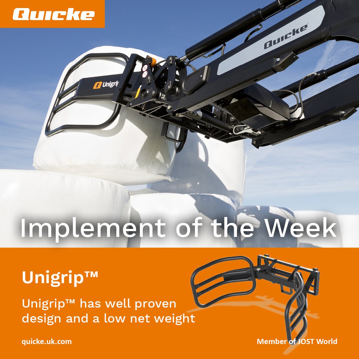 Quicke_UK's tweet photo. 👀 Check out our Implement of the Week: Unigrip™ 💪
Unigrip™ has well proven design and a low net weight
Watch Aled present bale handling equipment here: https://t.co/sRIYLhZOG6
Ask your dealer for a Quicke
#quicke #implements #Unigrip #balehandling #ImplementOfTheWeek https://t.co/2lkLnwbEh0