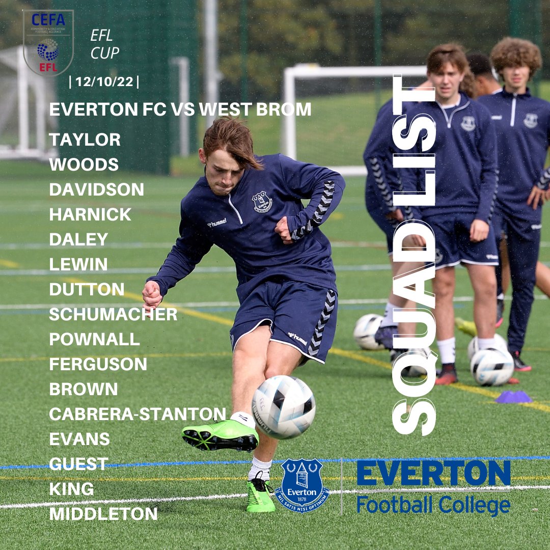 EvertonCollege's tweet photo. ⚽️CEFA Team News⚽️
The squad for todays game against West Brom. Result, goals, and MOM coming soon.....
#efc #cefa #efl #nsno https://t.co/i2cuZMC5VT