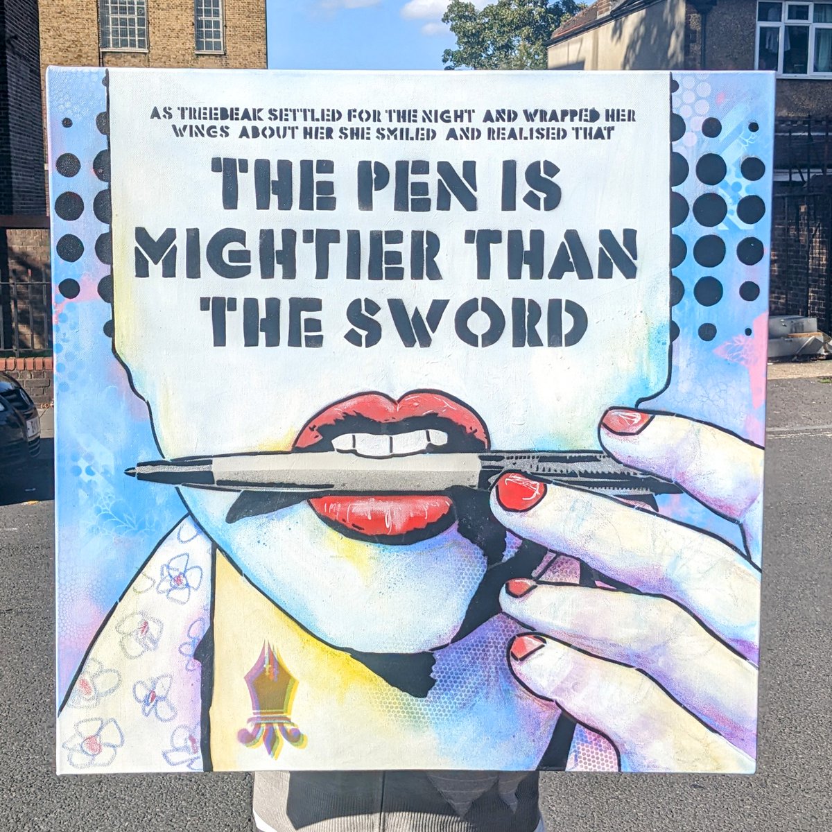 Thisisidiom's tweet photo. “As Treebeak settled for the night and wrapped her wings around herself she smiled and realised that the pen is mightier than the sword.”
#pen #sword #penismightier #lips #stencil #text #font #painting #art #urban #london #thisisidiom #treebeak #dragon #books #graffiti https://t.co/QSeDkoxVDo