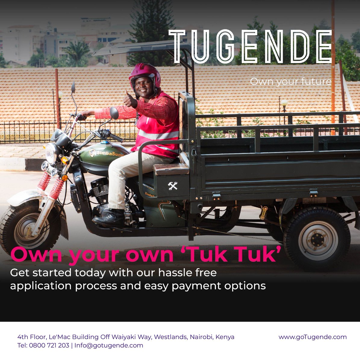 Tugende_KE's tweet photo. Get a Tuktuk from Tugende today and start your journey towards building your future!!! https://t.co/ikUCMAGnHT