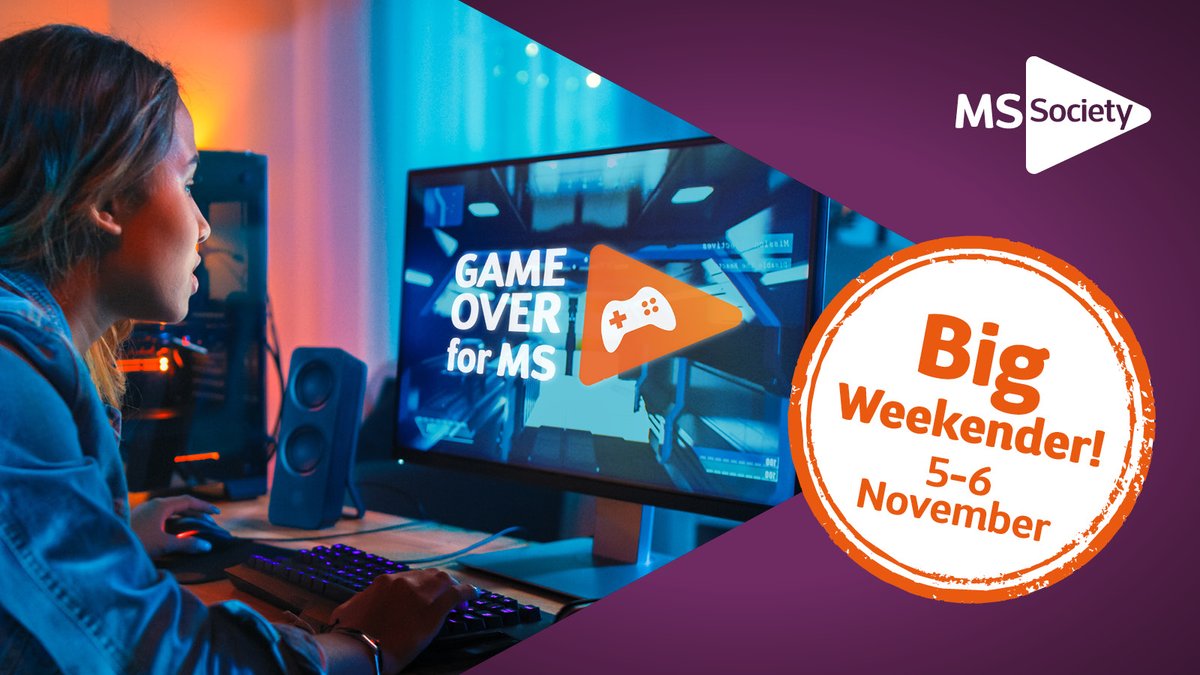 mssocietyuk's tweet photo. Are you a keen gamer or know someone who is?
Join us on 5 and 6 November for our #GameOverForMS #BigWeekender!
🎮Grab your controller
👾Get your game face ready
🕹️Get gaming to stop MS
Find out more: https://t.co/8ouPrNlMYT https://t.co/crQm8V4ozI