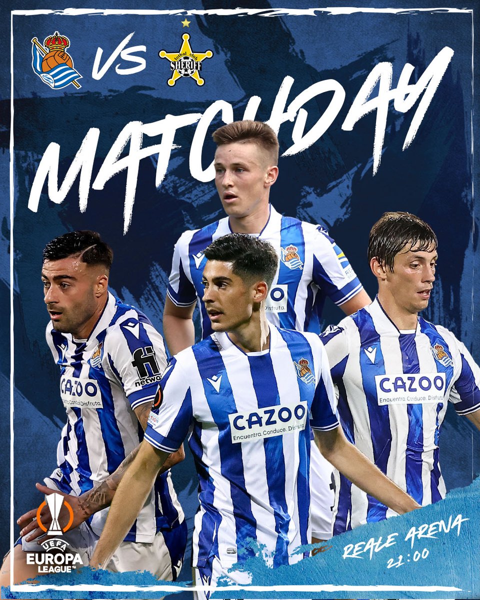 RealSociedadEUS's tweet photo. 🔥 PARTIDA EGUNA!   
🆚 @fotclubsheriff 
🏟 Reale Arena   
⏰ 21:00   
🏆 @EuropaLeague   
#⃣ #WeareReal https://t.co/hQf1iOgVN7