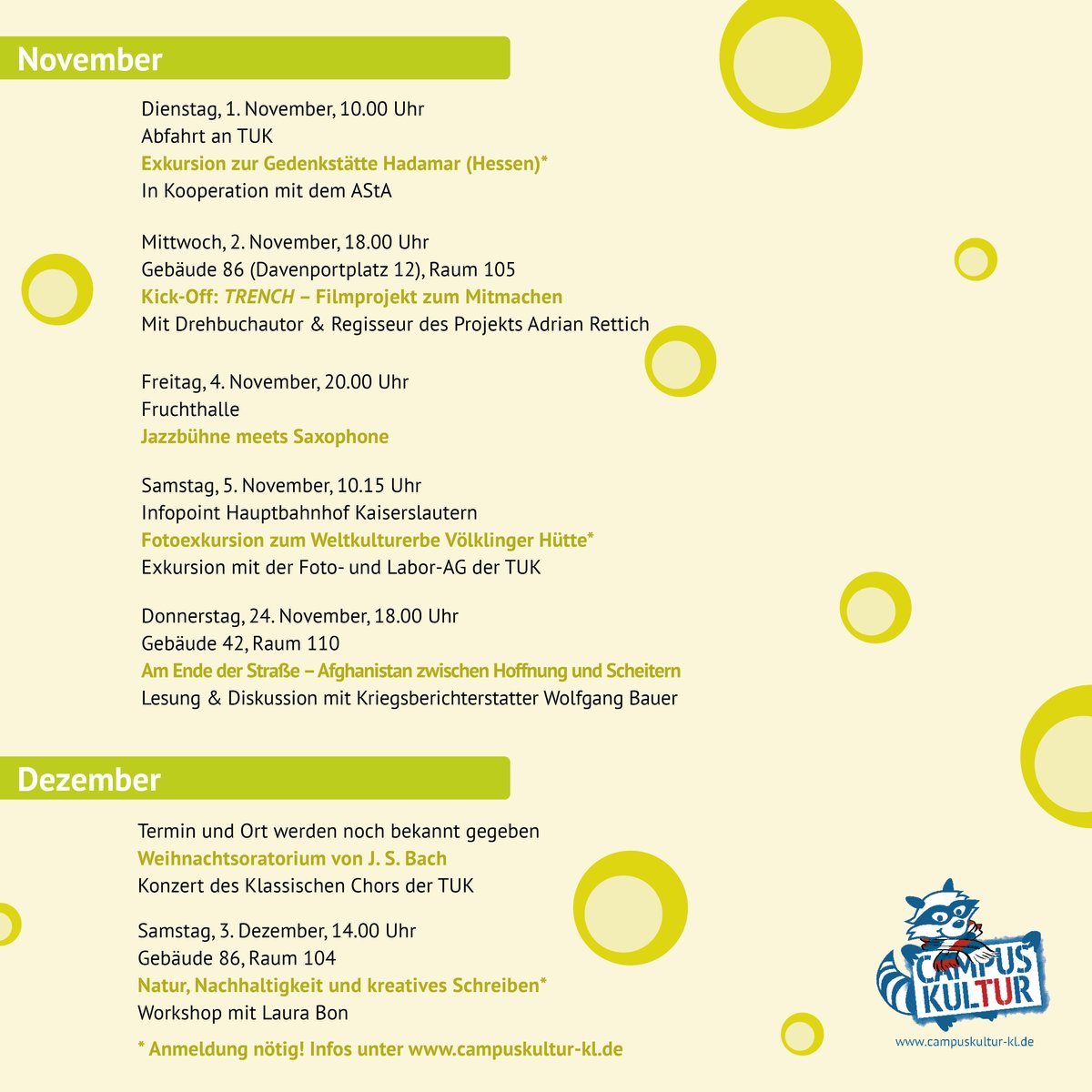 CampusKultur's tweet photo. Unser neues Programm ist da!🥳
Weitere Infos 👉🏻 https://t.co/13WQVIXakY

#campuskulturkl #tukaiserslautern #kaiserslautern #neuesprogramm #anderewelten https://t.co/exJ0lw8mwl