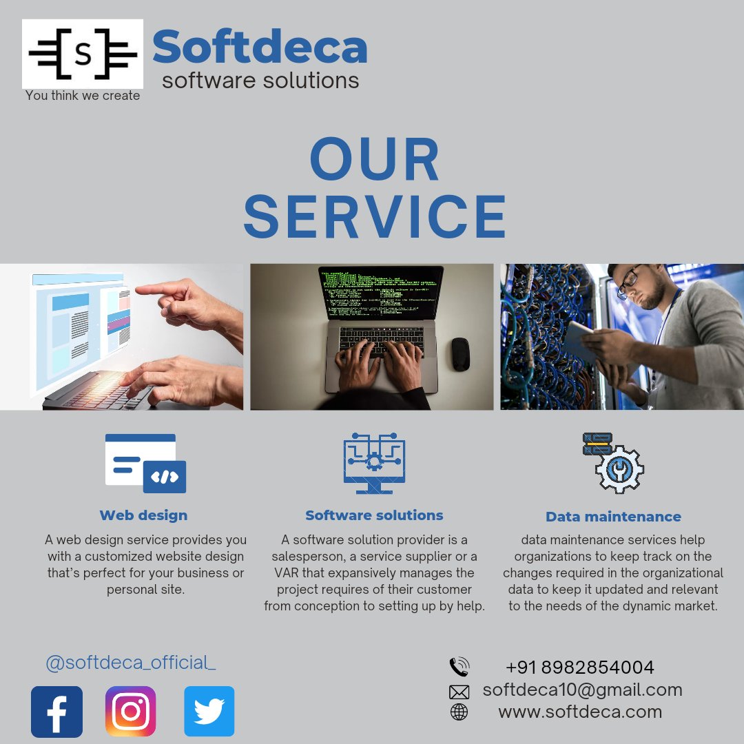 softdeca10's tweet photo. Best services by our "SOFTDECA software solutions" company 
#webdevelopment #software #solutions #Services https://t.co/Tz0KjrEN5g