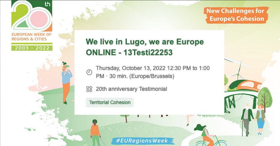 👉 "We live in Lugo, we are Europe ", organised by <a href="/depulugo/">Deputación de Lugo</a>. This event is part of the special program "20th Anniversary of Testimonials"

🗣️ <a href="/riveracapon/">Pablo Rivera Capón ❤</a> and José Antonio Arias Lombardero from <a href="/depulugo/">Deputación de Lugo</a> 

⌚️ 12.30 to 13.00
📝 Join us! bit.ly/3fx0nT0
#EURegionsWeek