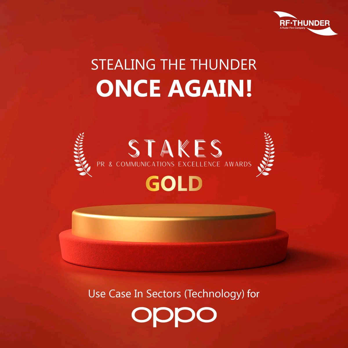 Proud to announce that we've won a Gold at the Agency Reporter STAKES PR &amp; Communications Excellence Awards 2022 for <a href="/OPPOIndia/">OPPO India</a>'s – Unlock the True Convenience Campaign under the Use Case In Sectors (Technology) category.

Here's to many more achievements!