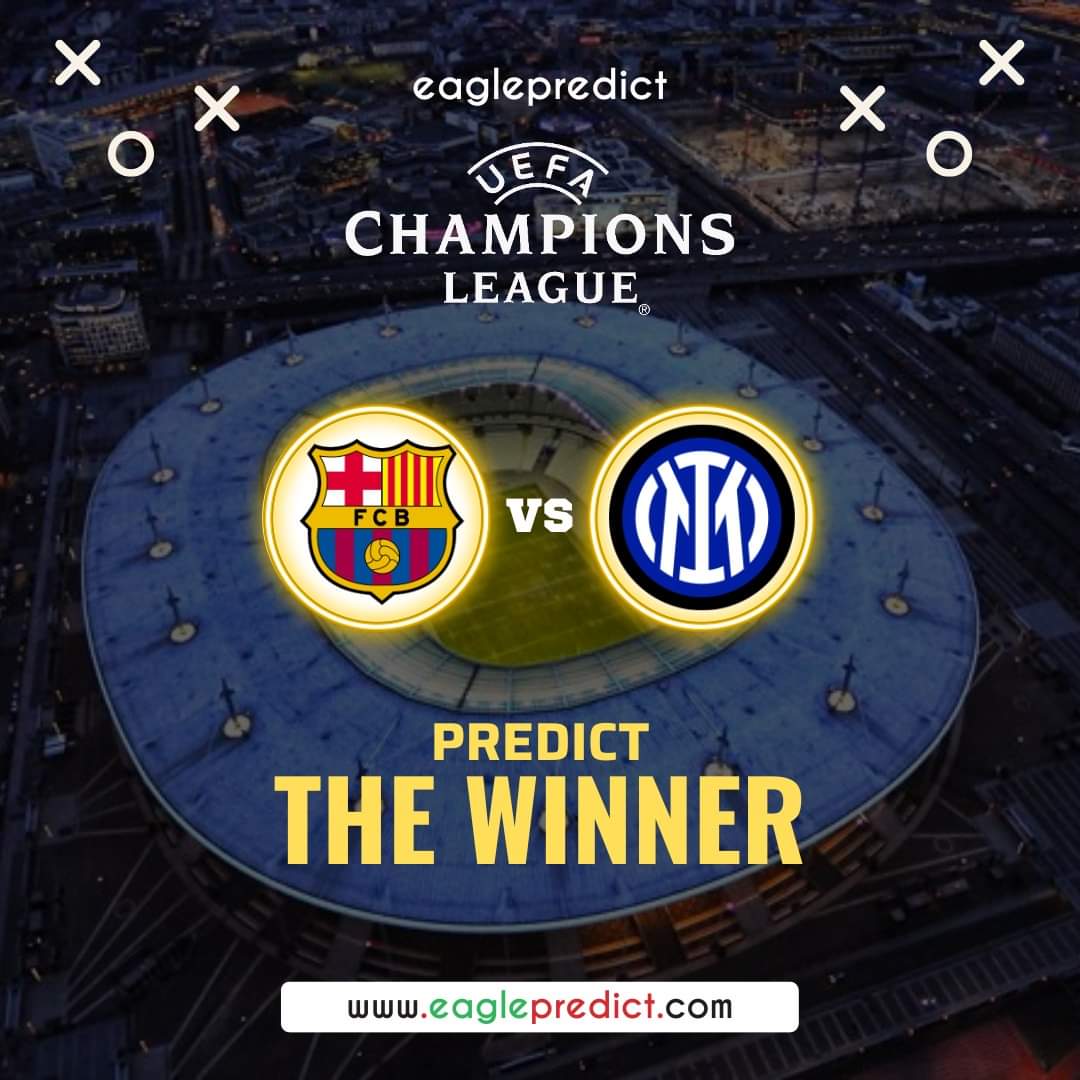 Giveawaykingwin's tweet photo. Giveaway from eaglepredictig
Predict the WINNER at full time...
Barcelona vs Inter Milan
Hurry to their page now and start predicting
Good Luck
#UCL #eaglepredict https://t.co/oqM03LuvyD