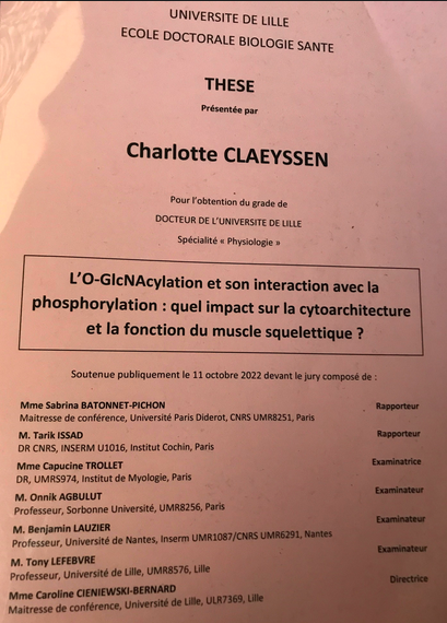 CapucineTrollet's tweet photo. A/R Paris-Lille hier pour le jury de thèse de Charlotte Clayessen (dir. Caroline Cieniswki-Bernard) qui a travaillé sur une modification post-traductionnelle imprononçable: O-NGlcNAcylation et son impact sur le muscle squelettique
Une belle soutenance dynamique!
@urepsss_lab https://t.co/qKOmQjwD36