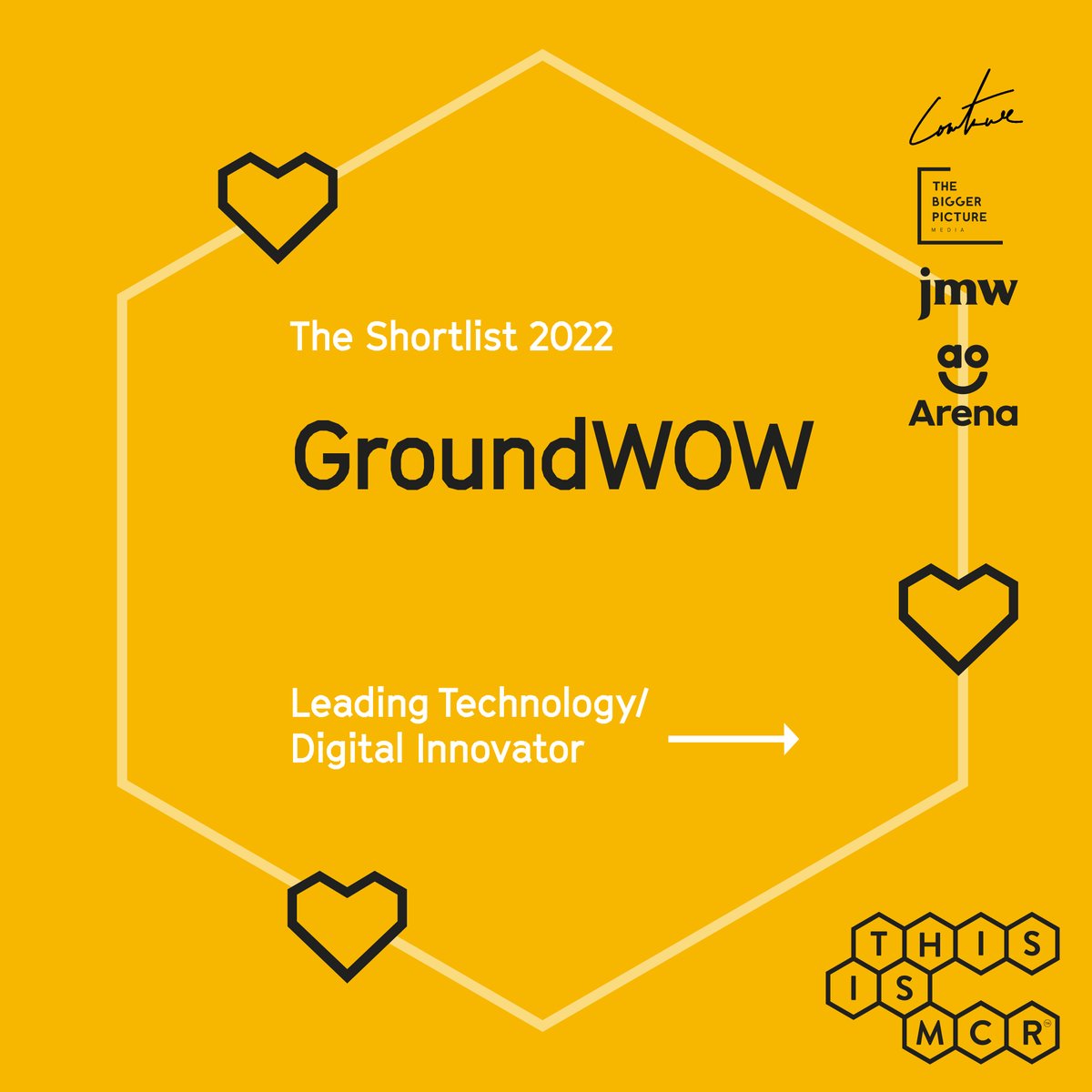 GroundWOW's tweet photo. More fantastic news from GroundWOW HQ…

We’re elated to have made the Leading Technology/Digital Innovator shortlist at the @thisismcrawards 🎖️

Congratulations to all the other nominees🎉
@GodelTech 
@rezzil 
@SODAmcr 

#ThisIsManchesterAwards https://t.co/3n8JGzHUh7