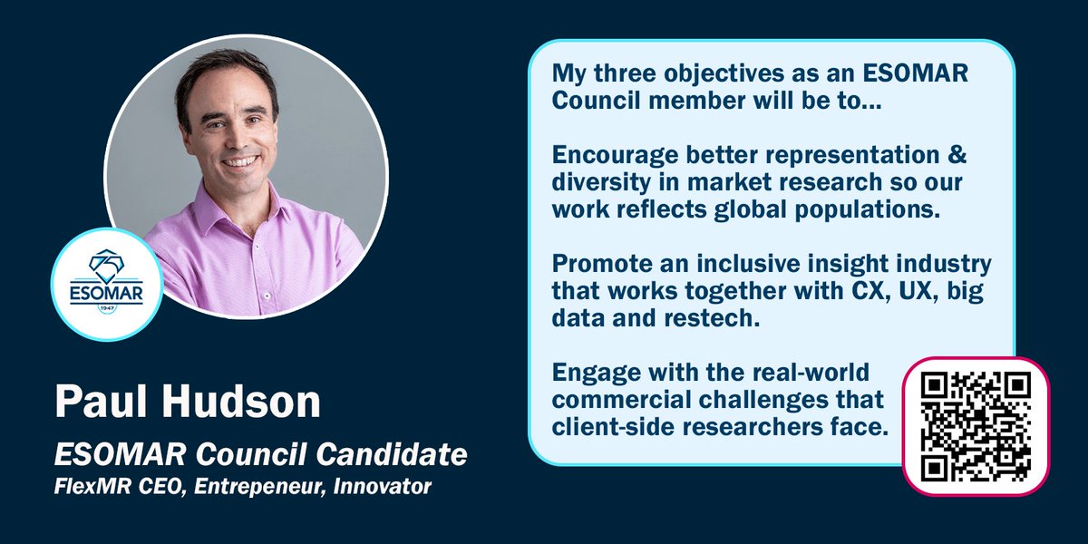 Today voting opens in the <a href="/ESOMAR/">ESOMAR</a> council elections and I'm proud to be standing. I've got 3 clear issues I want to push: better inclusion; broadening how we define the industry; and getting more research buyers involved