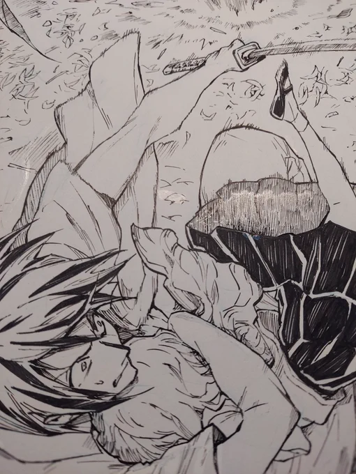 こちらアナログ原稿✒️
ツヤツヤぼこぼこしてるところが修正液だよ(・ิω・ิ)
スキャンして調節するとなにもわからなくなるのでこわくないよ(・ิω・ิ)✒️ 