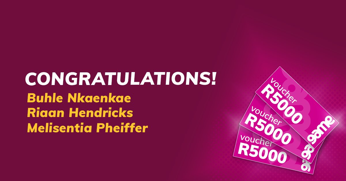 Game_Stores's tweet photo. Enjoyang @buhle_nkaenkae, @MrTHendr & @miss_giveings you’ve won a R5000 Game voucher. 🥂Shop to your heart’s content and keep an eye on our page for everyday low, low prices. #GotGame #AllNewGame https://t.co/m0P1n7iz5J