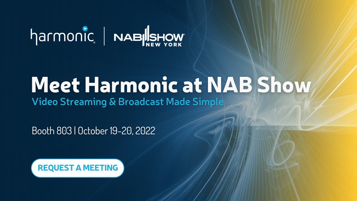 🔍 Explore our latest innovations 🤝 Meet with Harmonic experts 💬 Learn how to optimize video workflows 🗓 Oct 19-20, New York Will we see you at #NABSHOWNY? Request your meeting now: bit.ly/3Td8jHF