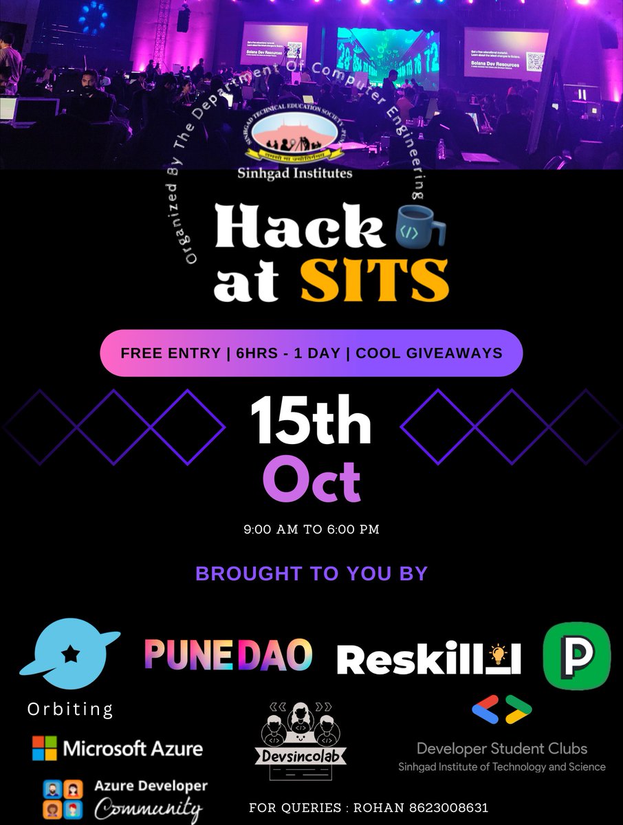 pune_dao's tweet photo. Mandali we all know it's #Hacktoberfest2022 n we PuneDAO cannot stay calm.
📅 15th Oct 9:00 am - 6:00 pm
📍 @SinhgadCollege #SITS #narhe.
https://t.co/xP0KG285Ah
🙏2 all our sponsors @orbiting_in @pune_dao @Reskilll
@PeerlistHQ @devsincolab @rohan_2502 @Azure #GSDCSITS #aarav https://t.co/Ig71UQhuJx