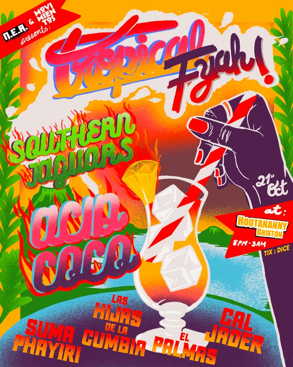 acidcocomusic's tweet photo. We're so happy to announce our first gig in London❤️
Come and join us this 21st October at this amazing event TROPICAL FYAH 🔥🔥🔥great line up thanks to @Movimientos and N.E.A records❤️👊🏽 See you all @HootanannyBrix to dance together and make the walls drip from sweat 💃🏽🕺 https://t.co/Cj8enPaN5F