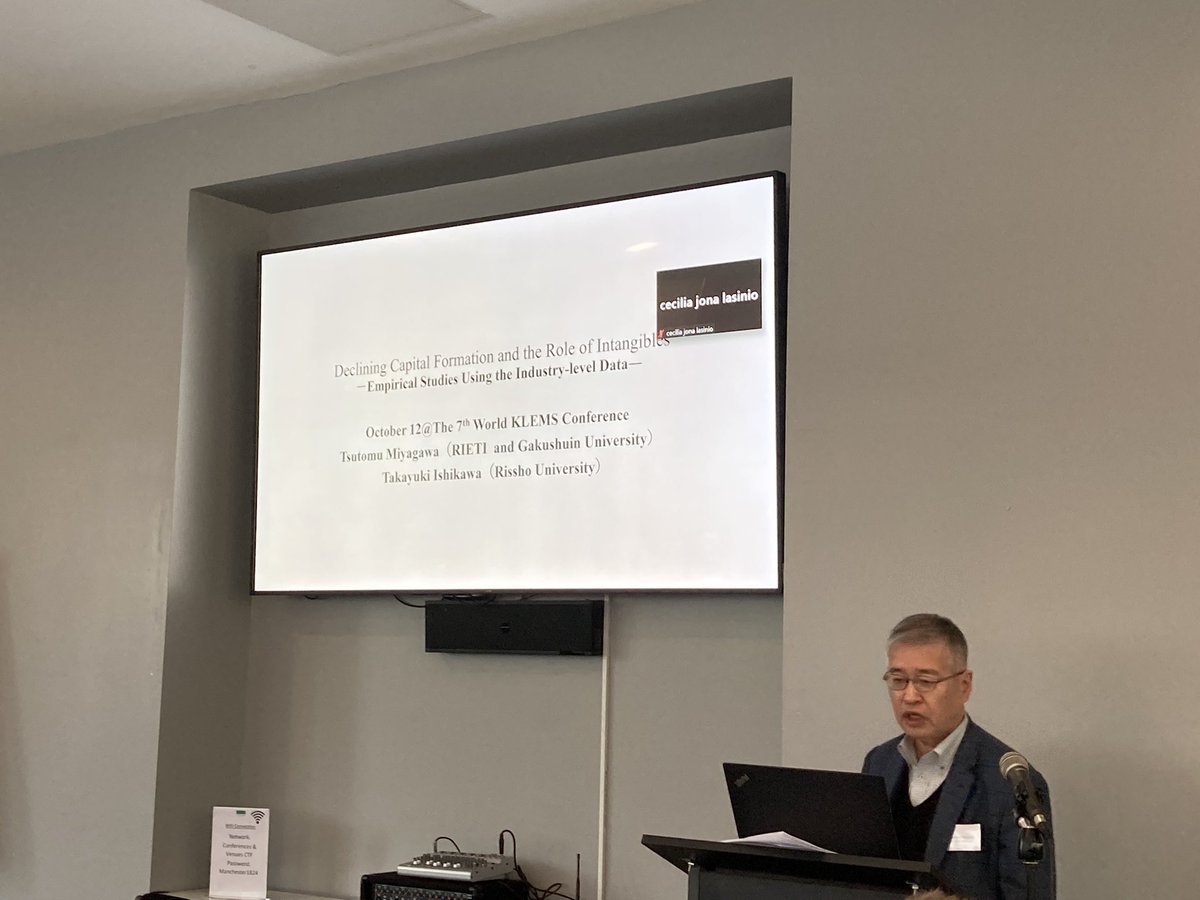 TPIProductivity's tweet photo. Next at the #worldklems plenary session on Digital and Intangibles, Professor Tsutomu Miyagawa from @RIETIenglish discusses his paper with Takayuki Ishikawa - Declining Capital Formation in Japan and the Role of Intangibles: Empirical Studies Using Industry-level Data https://t.co/N9XxTDqDfR