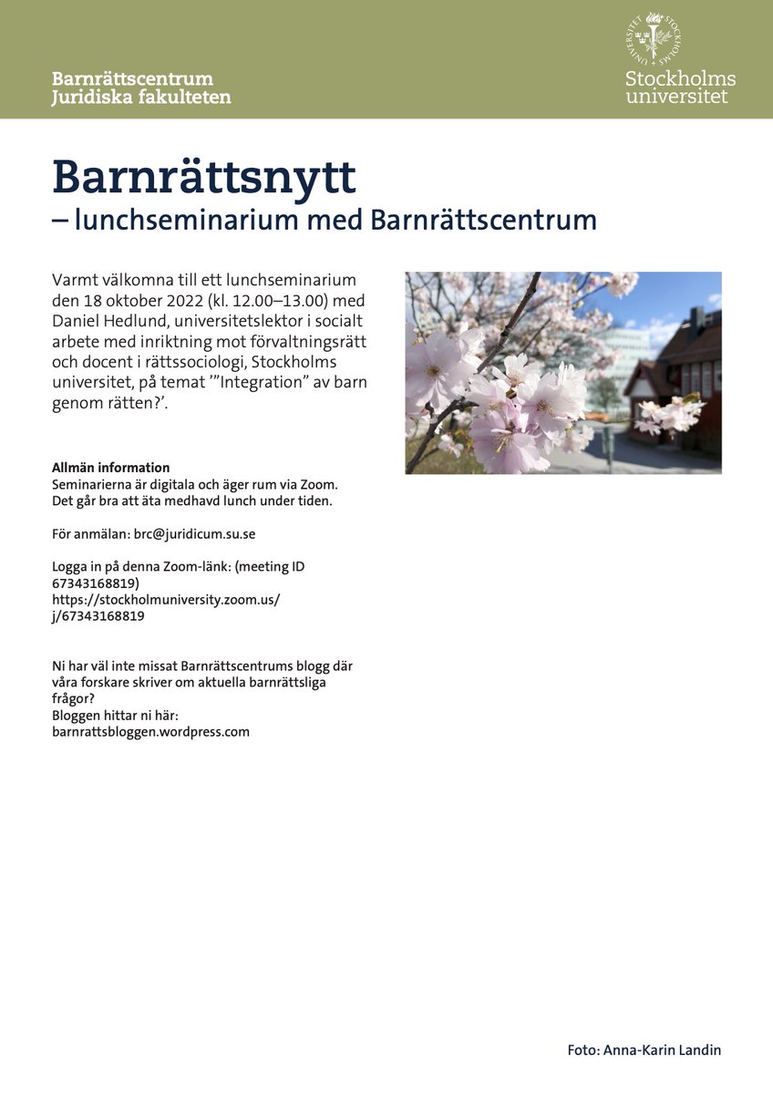 Missa inte Barnrättsnytt den 18 oktober som BRCs Daniel Hedlund håller i! Se inbjudan här.👇