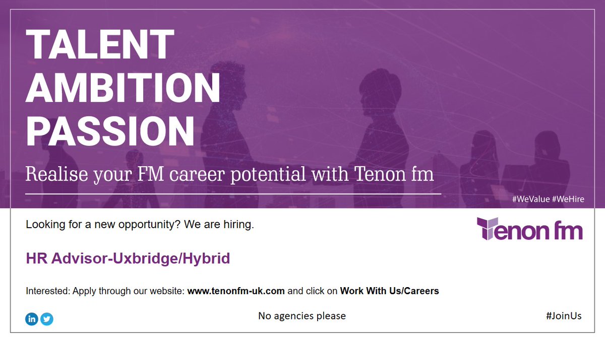 Tenonfm's tweet photo. Are you ready for a new challenge? Do you want to be part of one of the fastest-growing #FM companies in the UK? We have a fantastic opportunity for an ambitious #HRprofessional to #joinus.  

Apply here https://t.co/AMr6y0EiT7
#Tenonfm #hiringnow #wearehiring #hrjobs https://t.co/66QpU901cF