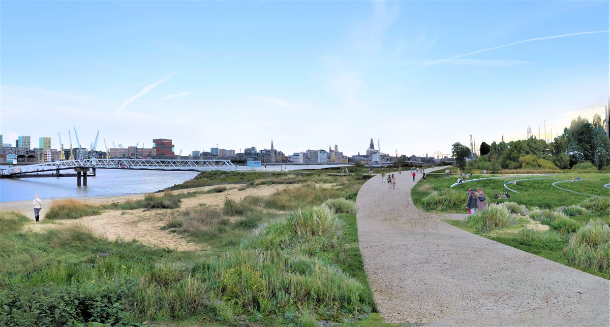 Stad_Antwerpen's tweet photo. #Wandelen langs de #Schelde wordt nog mooier! 😍 De Scheldeboorden op #Linkeroever worden verhoogd en er komt een groene wandelboulevard van 6 kilometer 🍃🚶 Meer info ➡ https://t.co/6SfoeSt9ar https://t.co/so6cPKtQyS