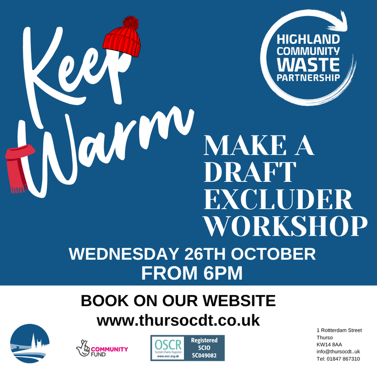 NetZeroThurso's tweet photo. Feeling the chill already? 🥶
This coming Wednesday, come along to this free workshop at 6pm in #Thurso to learn how to make a draft excluder or two, and keep that Winter chill out
Booking essential 👉 https://t.co/ql8BfnMifn
#caithness https://t.co/qw4BHQA2Sr