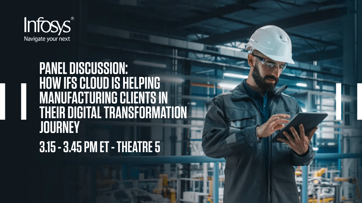 InfosysEvents's tweet image. Join us at #IFSunleashed for the panel discussion on how IFS cloud can help the manufacturing sector pivot its journey towards becoming a digital enterprise. Read more. infy.com/3CrfrcP #InfosysIFS #InfosysCobalt