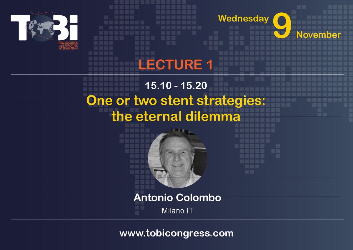 When and why should we choose a 1 or 2-stent strategy? Don’t miss Prof Colombo lecture at TOBI (Milan 9th November) @Antocol17 ✏️ tobicongress.com