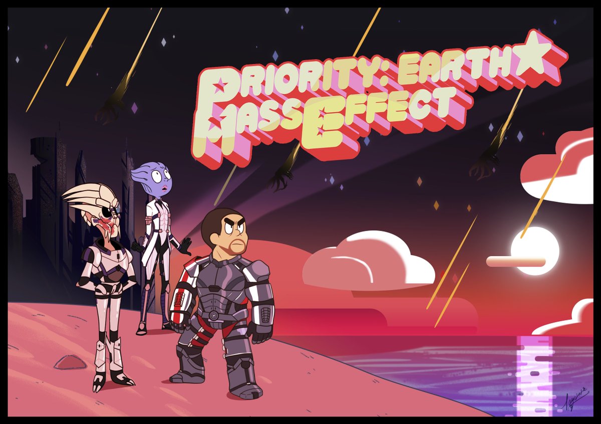 CommanderAdina's tweet photo. Yet another show I dearly love: #StevenUniverse
And since I'm still very much in the mindset of drawing ME characters, here it is in that style!
#masseffect #bioware #maleshepard #garrus #liaratsoni #illustration #digitalart #parody
What should I do next? 🤔 https://t.co/J88yjYVdrl