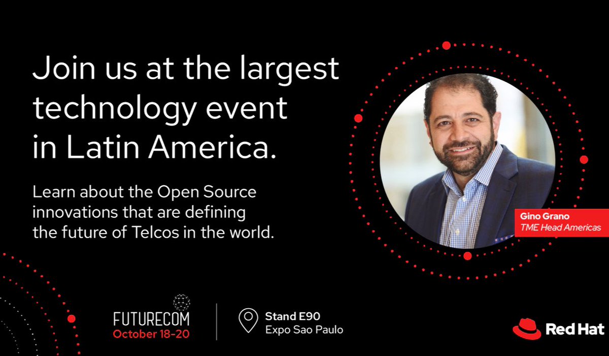 Join me at @Futurecom in São Paulo 🇧🇷 to discuss how open technologies accelerate innovation and drive transformation. Red Hat is helping to shape the future of the #Telco industry. #OpenSource futurecom.com.br/en/home.html?s…
