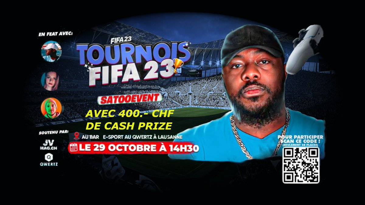 ⚠️Annonce importante !!

5 places pour la PGW à remporter sur mon live #twitch le 29 octobre grâce à l'évent Fifa23 qui aura lieu au bar <a href="/qwertzcafe/">Qwertz</a> 

- Qui participe au tournoi Fifa ?
- Qui vient dire coucou au bar ?
- Qui va à la PGW ? 

#twitchfr #streamers #FIFA #PGW2022