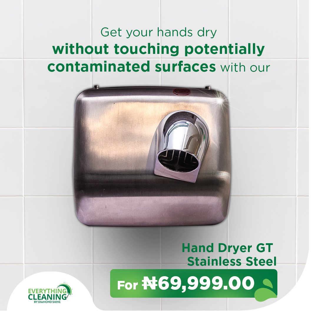 EcleaningNG's tweet photo. Getting your hands dried is just as important as washing your hands. Don’t leave it to chance.
With our affordable hand dryer, you can get your hands dry without the risk of touching potentially contaminated surfaces.
#EverythingCleaning #CleaningProducts #CleaningExperts https://t.co/E3pVkYnXeF