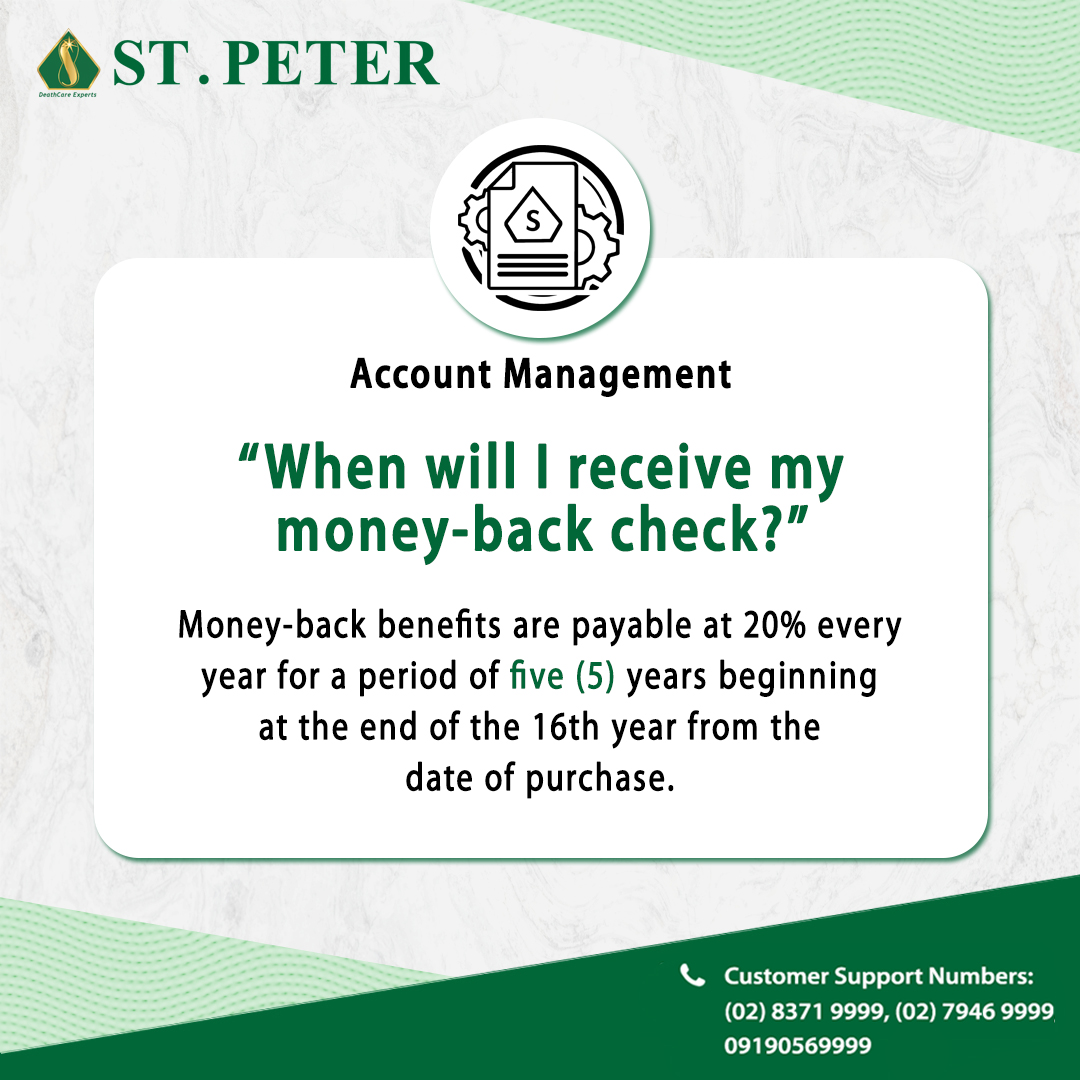 stpeterlifeplan's tweet photo. Money back benefits are processed and released within 30 days upon the receipt
of complete documents.
Want to know more? Please visit: https://t.co/EUd9vMKzr8
For more questions, email us at:
lifeplanandchapels@stpeter.com.ph
#StPeter
#StPeterFAQ https://t.co/1TA1ONigir