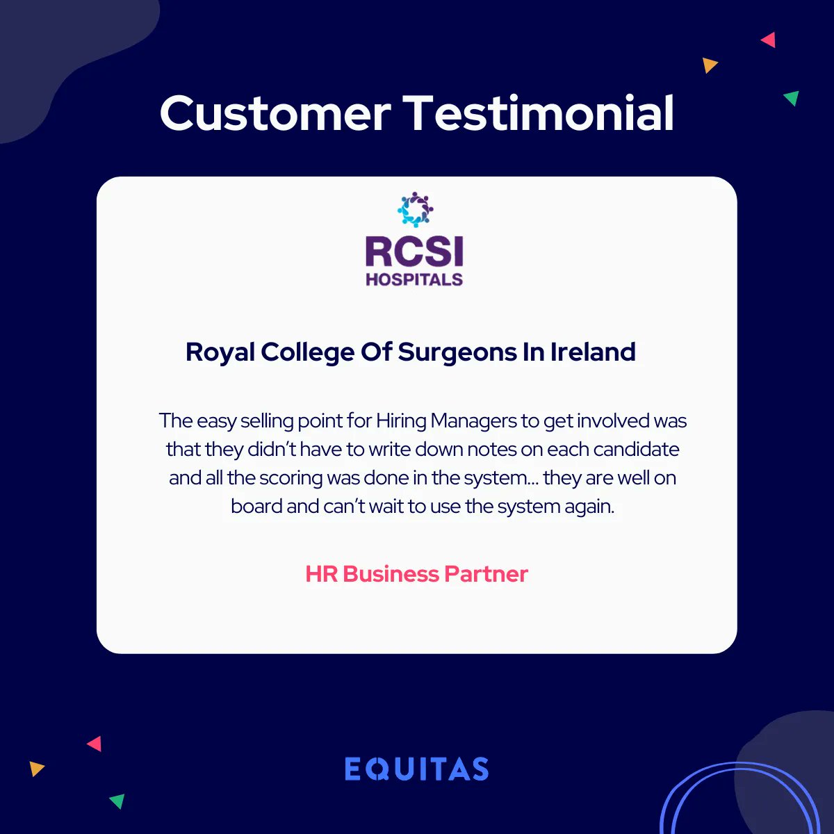 Equitas15's tweet image. Our interview intelligence software helped to streamlined RCSI’s hiring process, saving time in the set up, delivery and evaluation of interviews.

Read the full case study here: buff.ly/3VgqeiD 

#customertestimonials #interviewintelligence #hrtech #interviews #hiring