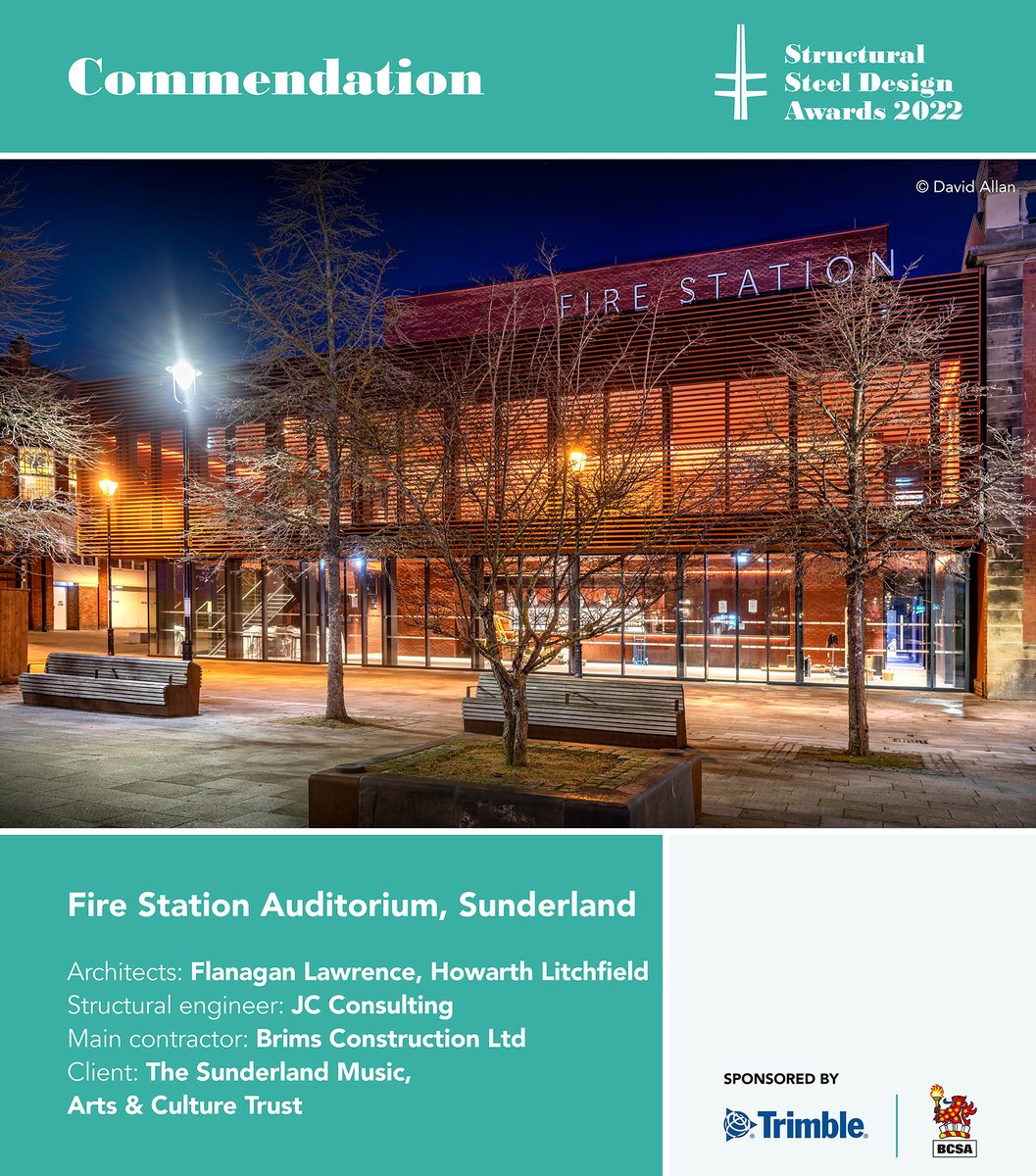 BCSA British Constructional Steelwork Association (@bcsasteel) on Twitter photo #SSDA2022 โ Fire Station Auditorium, Sunderland has received a COMMENDATION
Congratulations to: <a href="/FlanLawArch/">Flanagan Lawrence</a> <a href="/HLParchitecture/">Howarth Litchfield</a> <a href="/JC_Consulting/">JC Consulting</a> <a href="/BrimsGroup/">Brims Construction</a> and The Sunderland Music, Arts & Culture Trust
Thank you to our joint sponsor <a href="/Trimble_TeklaUK/">Trimble Tekla UK</a>
ow.ly/GIIg50L5vlG #SSDA2022 โ Fire Station Auditorium, Sunderland has received a COMMENDATION
Congratulations to: <a href="/FlanLawArch/">Flanagan Lawrence</a> <a href="/HLParchitecture/">Howarth Litchfield</a> <a href="/JC_Consulting/">JC Consulting</a> <a href="/BrimsGroup/">Brims Construction</a> and The Sunderland Music, Arts & Culture Trust
Thank you to our joint sponsor <a href="/Trimble_TeklaUK/">Trimble Tekla UK</a>
ow.ly/GIIg50L5vlG