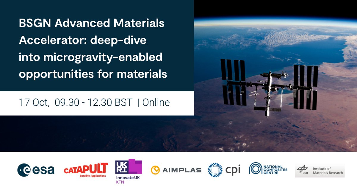 IUK_Connect's tweet photo. Calling the #materials &amp; #manufacturing innovators!

Join our deep-dive @esaBSGN workshop on 17 Oct to discover how #microgravity &amp; #lowerEarthOrbit can be used for advanced materials R&amp;D, and develop new collaborations for the open Call for Proposals!

🔗 https://t.co/gLOWVBQS48 https://t.co/Wx97OTFvW6