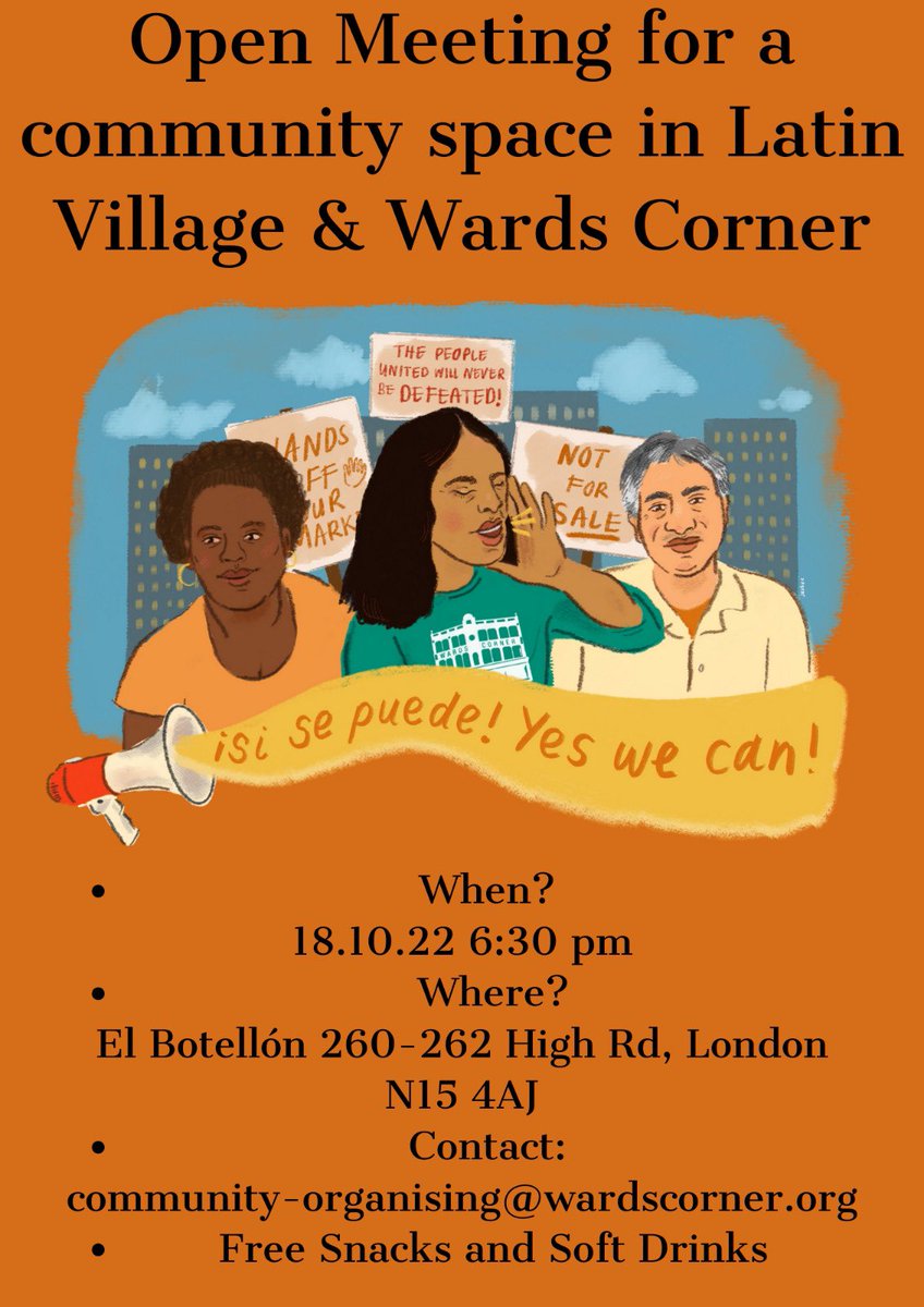 Wards_Corner's tweet photo. 📣 Reunión abierta del Plan de la comunidad de Wards Corner el martes 18/10 a las 6:30pm en el Botellón Latino, 260-262 High Road, N15 4AJ. Vengan a comer, tomar, compartir &amp; aprender. 🫘🧉🫱🏽‍🫲🏾🫶🏿Todxs bienvenidxs, info in English in the poster below. https://t.co/sj1StG9Iot