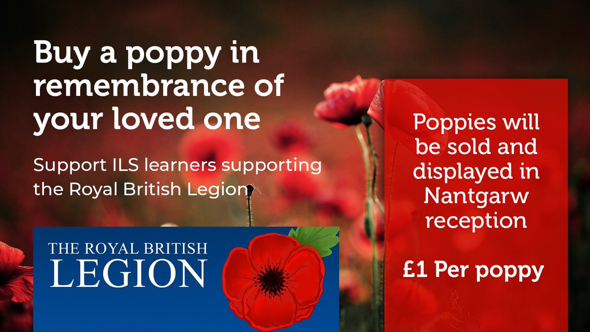 Display a poppy in memory of a loved one and support the Royal British Legion.
Our ILS department will be making poppies which you can purchase and have displayed with your loved ones name for only £1.00. 
Pop into reception and order your today.