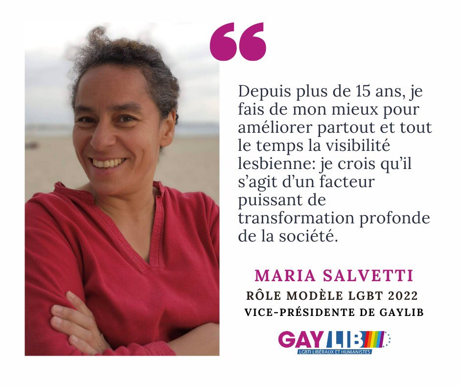 GayLib's tweet photo. 👏🏻 #GayLib félicite sa vice-présidente Maria Salvetti, lauréate Rôle Modèle de l’@AutreCercle catégorie Leaders !
#RolesModelesLGBT #ComingOutDay https://t.co/s4UoFXVmZn