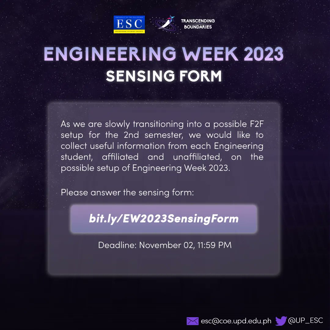 [Engineering Week 2023 Sensing Form]

Let us know your thoughts and expectations on the possible setup of the Engineering Week 2023!