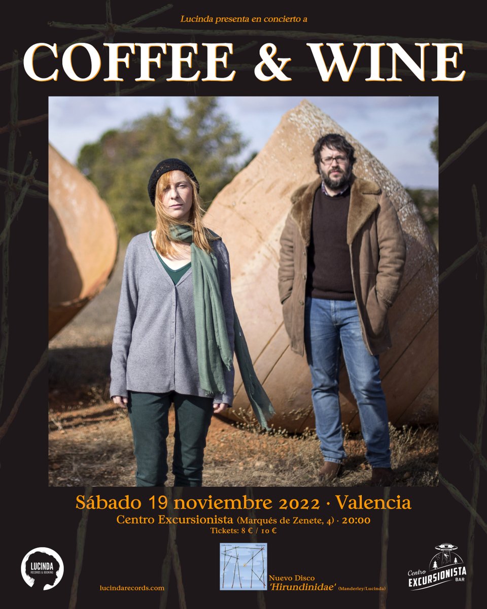 lucindarecords's tweet photo. COFFEE & WINE en Valencia (CEX) 19 noviembre #concierto #folkmusic #folkduo #americanamusic #songwriter #coffeewineband @coffeewineband #centroexcursionista #Valencia #VLC #liveshow #LucindaRecords #Spain https://t.co/PHGHxDpuyV
