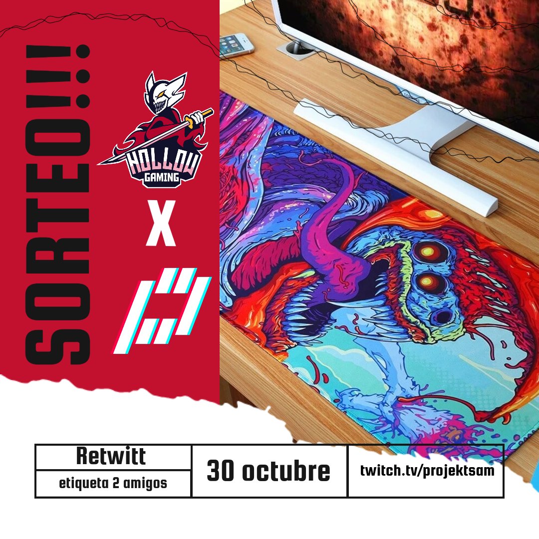 🎁SORTEO🎁

Este mes sortearemos 1 alfombrilla personalizada (900 mm x 400 mm)  con un diseño de tu elección. 

Pasos a seguir:

1- Seguir a <a href="/projektsam/">ProjektSam</a> y a @hollowgaminglol
2- hacer RT.
3- mencionar a 2 personas.

Mucha suerte a todos.

#HollowGG | #twitch | #Giveaway | #SORTEO