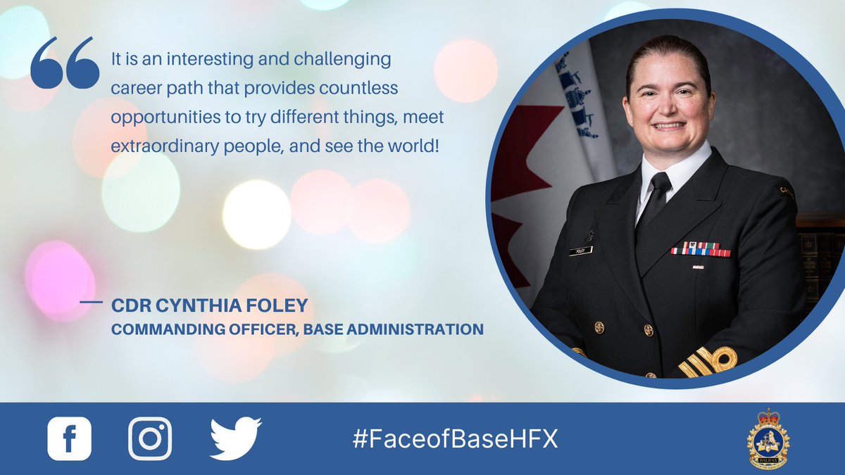CFB_BFCHalifax's tweet photo. “It is an interesting & challenging career path that provides countless opportunities to try different things, meet extraordinary people, & see the world!” - #FaceofBaseHFX Cdr Cynthia Foley, Commanding Officer, #CFBHalifax Base Administration Services
➡️https://t.co/zDjDUixwFY https://t.co/ZGGz1Yu2mS