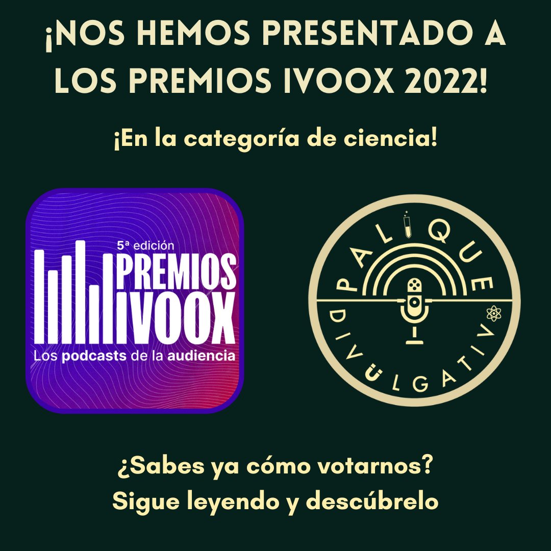 PDivulgativo's tweet photo. ¿Hemos dicho ya que nos presentamos a los Premios iVoox? Estamos nominados en la categoría de ciencia y para votarnos sólo tienes que seguir estos pasos. Cualquier forma de difusión es siempre bienvenida. Muchísimas gracias 🗳️💚
https://t.co/EyyJEuqnKD https://t.co/mLy3JRSuhK
