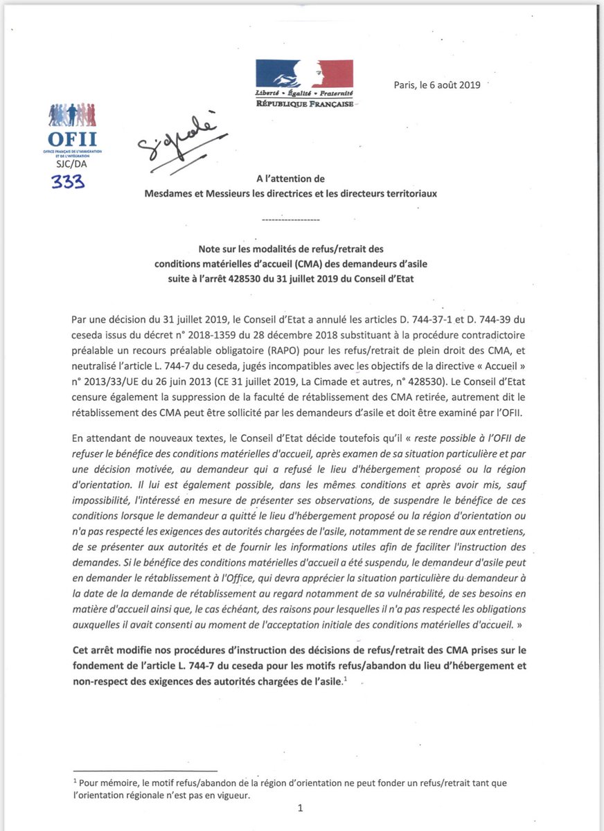poltergeistdesc's tweet photo. Après 3 années de procédure, j’ai eu enfin communication de la note de @OFII_France en date du 6 août 2019 sur les nouvelles modalités de retrait des conditions d’accueil ( en particulier lorsqu’une fuite Dublin est constatée). Thread https://t.co/daALhDCZyI