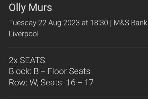 liampedder's tweet image. Tickets sorted for @ollymurs for the mrs birthday Got the block i wanted also π #OllyMurs #ollymursliverpool