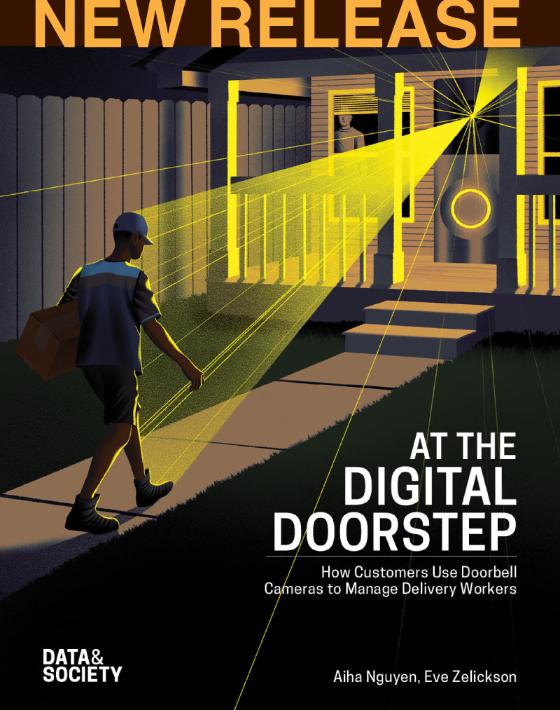 datasociety's tweet photo. New report! 📣 "At the Digital Doorstep," by D&amp;S Labor Futures program director @aihanguyen &amp; research analyst @zel_eve, explores how surveillance designed to protect private property is used to manage the workforce outside of it. 🧵 1/10 https://t.co/bYjf384V2g https://t.co/2bBU8X4lOM